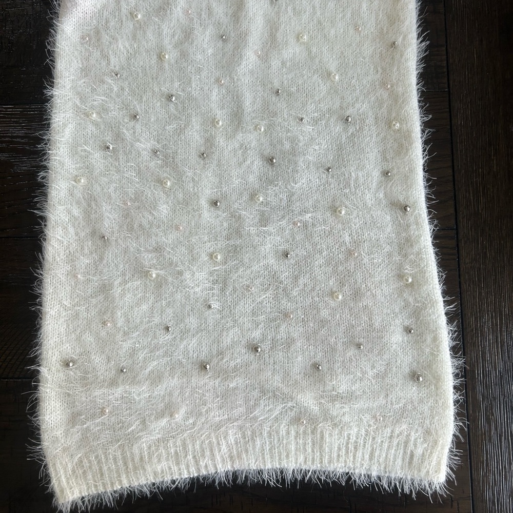 Betsey Johnson Ivory Cowl Scarf with Pearl Details